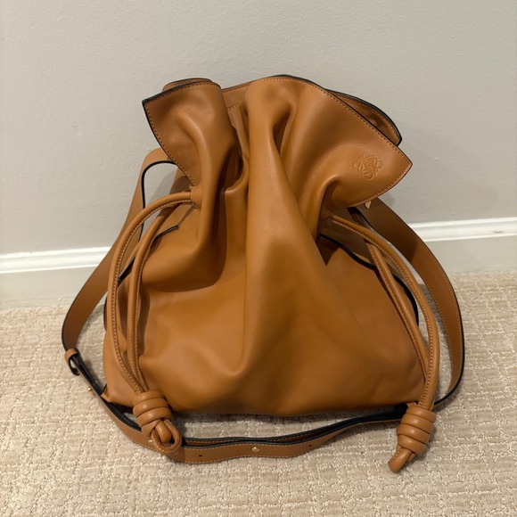 LOEWE Medium Flamenco Clutch Shoulder Bag Nappa Calfskin Leather Tan‎ Brown - Picture 5 of 16